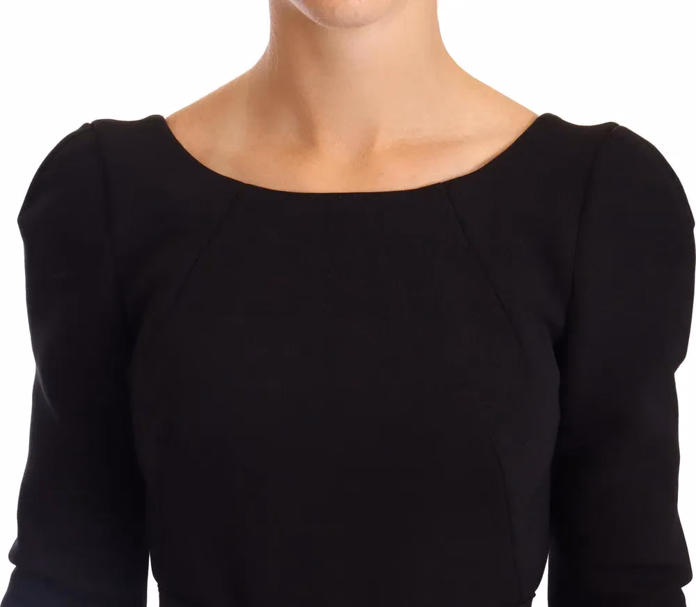 Black Wool Stretch Sheath Open Back Dress