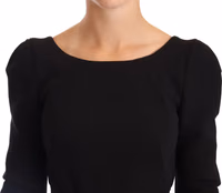 Black Wool Stretch Sheath Open Back Dress 1