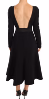 Black Wool Stretch Sheath Open Back Dress 2