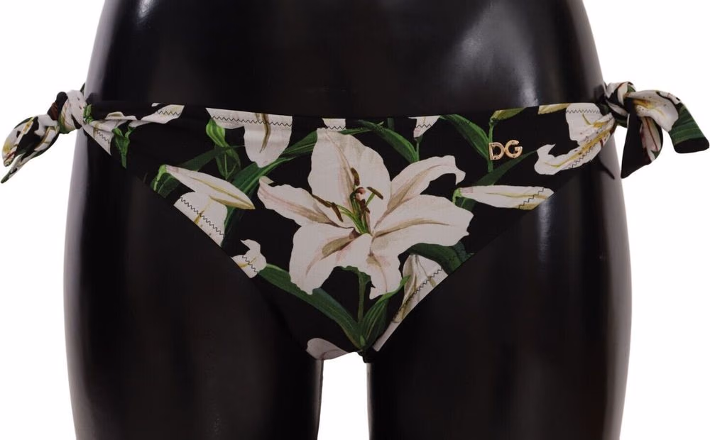 Bikini Bottom Black Lily Print Swimsuit Swimwear