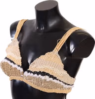 Beige Straw Raffia Woven Crochet Cover Up Top 1