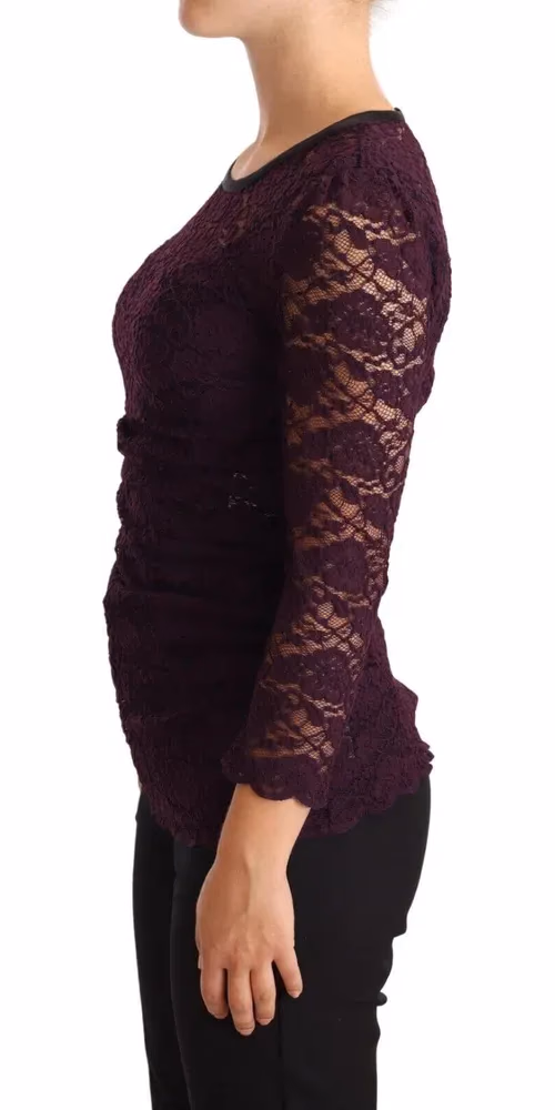 Purple Lace Long Sleeve Top Blouse