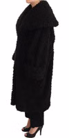 Black Polyester Fur Trench Coat Jacket 1
