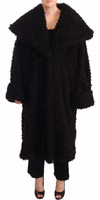 Black Polyester Fur Trench Coat Jacket 4