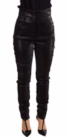 Black Silver Lurex Thread Cotton Stretch Pants 4