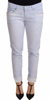 Light Blue Cotton Folded Hem Denim Skinny Women Trouser Jeans 4
