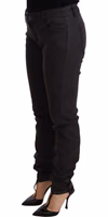 Black Cotton Stretch Skinny Mid Waist Women Denim Jeans 1