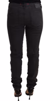 Black Cotton Stretch Skinny Mid Waist Women Denim Jeans 2