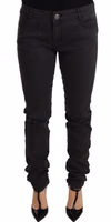 Black Cotton Stretch Skinny Mid Waist Women Denim Jeans 4