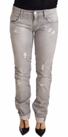 Gray Tattered Cotton Slim Fit Folded Hem Women Denim Jeans 3