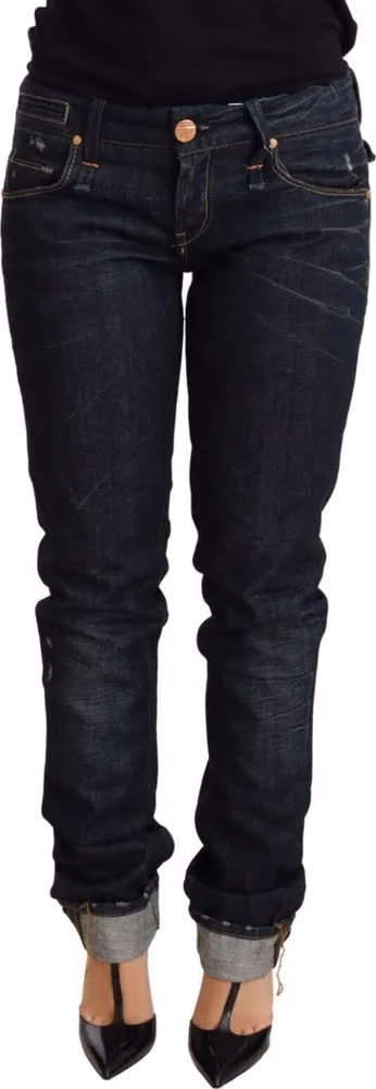 Dark Blue Cotton Slim Fit Folded Hem Women Denim Trouser Jeans