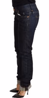 Dark Blue Cotton Slim Fit Folded Hem Women Denim Trouser Jeans 2