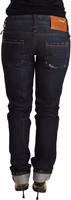 Dark Blue Cotton Slim Fit Folded Hem Women Denim Trouser Jeans 3