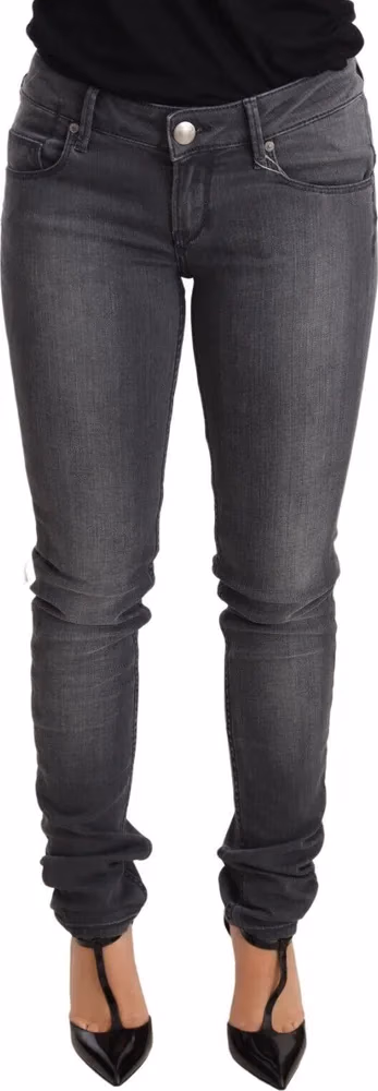 Gray Washed Cotton Slim Fit Low Waist Women Denim Trouser Jeans