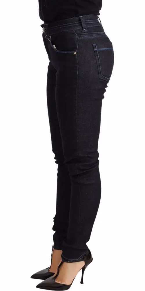 Blue Cotton Low Waist Slim Fit Denim Women Trouser Jeans