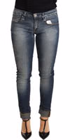 Blue Washed Cotton Low Waist Skinny Denim Women Trouser Jeans 3
