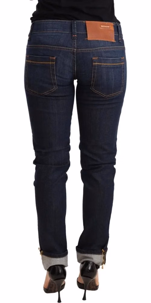 Blue Washed Cotton Low Waist Skinny Denim Women Trouser Jeans