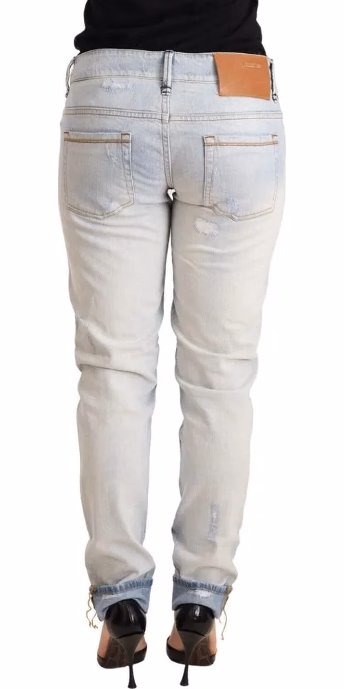 Light Blue Distressed Cotton Folded Hem Denim Trouser Jeans