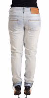 Light Blue Distressed Cotton Folded Hem Denim Trouser Jeans 1