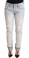 Light Blue Distressed Cotton Folded Hem Denim Trouser Jeans 4