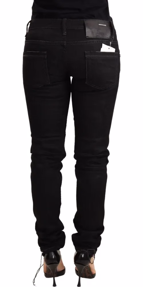 Black Washed Cotton Slim Fit Denim Low Waist Trouser Jeans