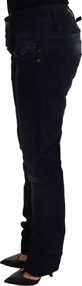 Blue Washed Cotton Denim Low Waist Loose Fit Trousers Jeans