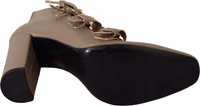 Brown Leather Block Heels Multi Buckle Pumps Shoes 2