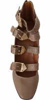 Brown Leather Block Heels Multi Buckle Pumps Shoes 3