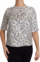 White Musical Instruments Print Blouse 1