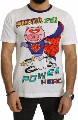 White Cotton Top Super Power Pig T-shirt