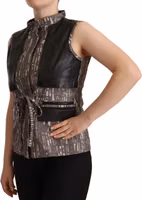 Brown Black Vest Leather Sleeveless Top Blouse 1
