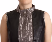 Brown Black Vest Leather Sleeveless Top Blouse 3