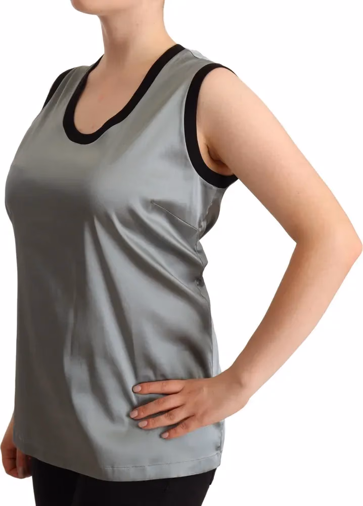 Silver Round Neck Sleeveless Casual Tank Top