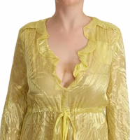 Yellow Silk Long Sleeves Plunging Maxi Dress 3