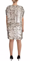 Silver Sequined Polyester Short Sleeves Shift Mini Dress 3