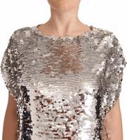 Silver Sequined Polyester Short Sleeves Shift Mini Dress 4