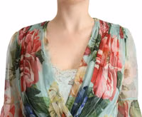 Green Floral Long Sleeves V-neck Midi Dress 2