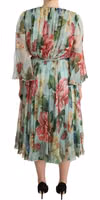 Green Floral Long Sleeves V-neck Midi Dress 3