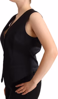 Black Button Down Sleeveless Vest Waiscoat Top 1