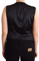 Black Button Down Sleeveless Vest Waiscoat Top 2