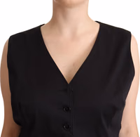 Black Button Down Sleeveless Vest Waiscoat Top 3