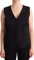 Black Button Down Sleeveless Vest Waiscoat Top 4