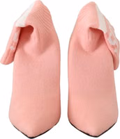 Pink Suede Logo Socks Block Heel Ankle Boots Shoes 1