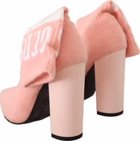 Pink Suede Logo Socks Block Heel Ankle Boots Shoes 2