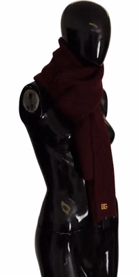 Dark Red Cashmere Logo Wrap Shawl Knitted Scarf