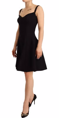 Black Fit Flare Wool Stretch Sheath Dress