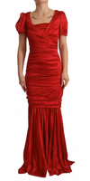 Red Silk Stretch Sheath Mermaid Gown Dress 5