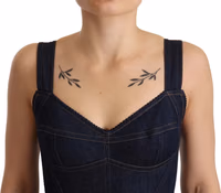 Dark Blue Cotton Denim Sheath Midi Dress 3