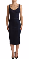 Dark Blue Cotton Denim Sheath Midi Dress 4