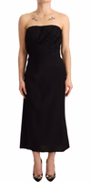 Black Silk Stretch Strapless Sheath Midi Dress 1